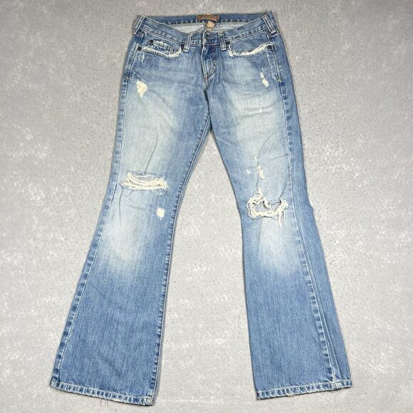 VTG Abercrombie & Fitch Jeans Womens 2S Blue Bootcut Destroyed Medium Wash Denim - Picture 1 of 14